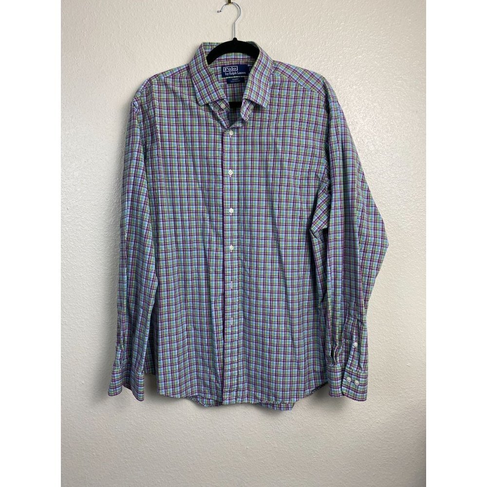 💜 Polo Ralph Lauren Plaid Button Down Mens Shirt size XL Regent Custom Fit